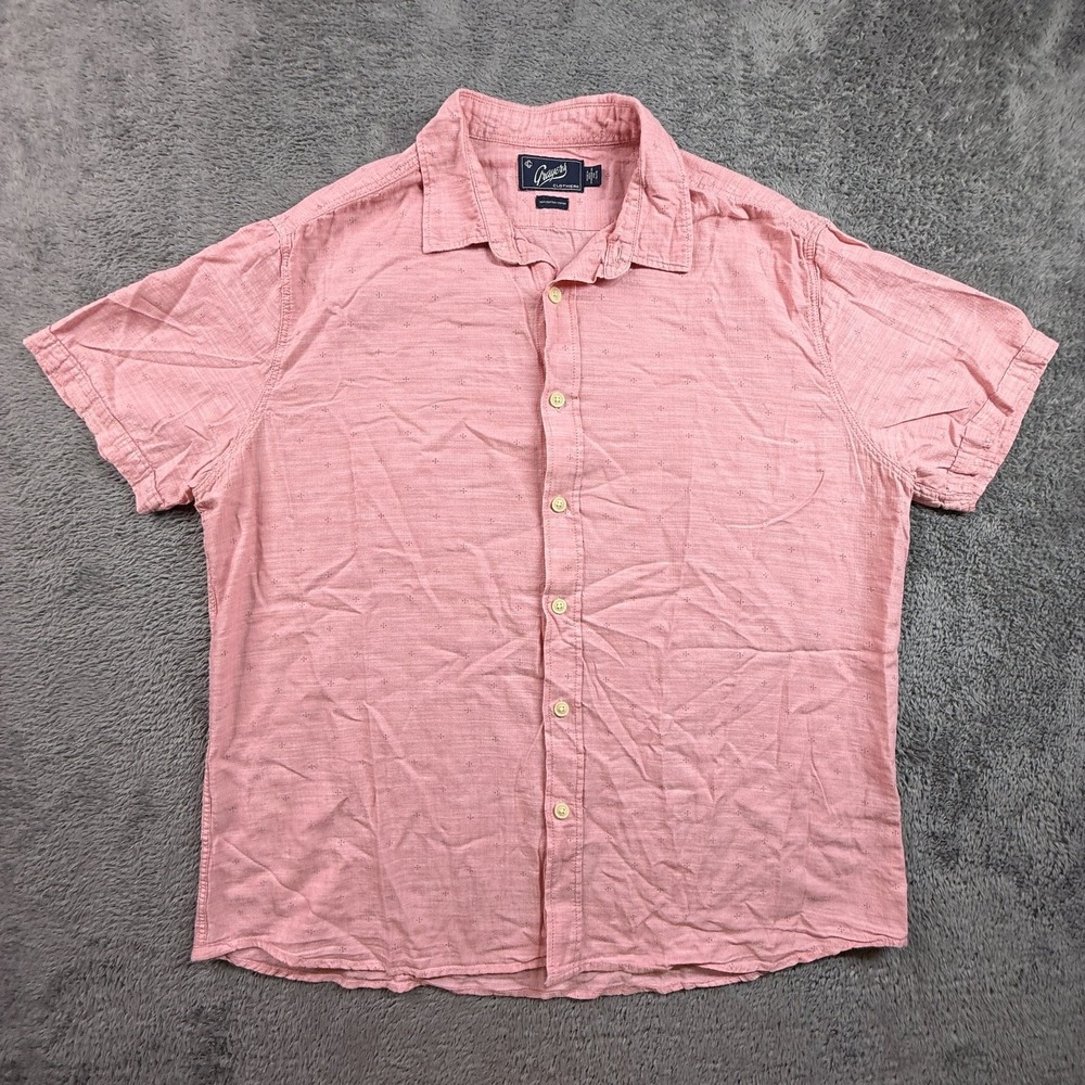 Grayers Clothiers Men XL Pink Button Up Short Sleeve Cotton Shirt Eyelet